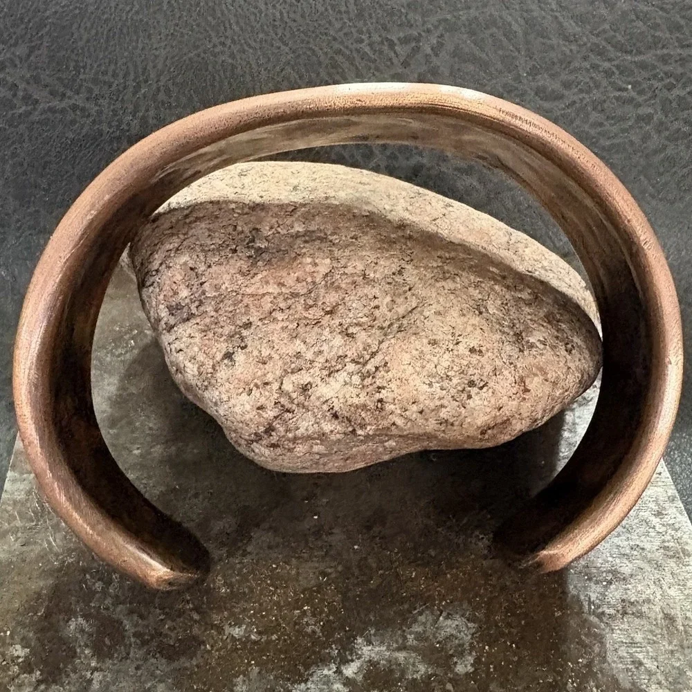Brutalist Modernist Men's Dimple Hammered Thick Pure Copper Cuff Bracelet Viking - Picture 4 of 9